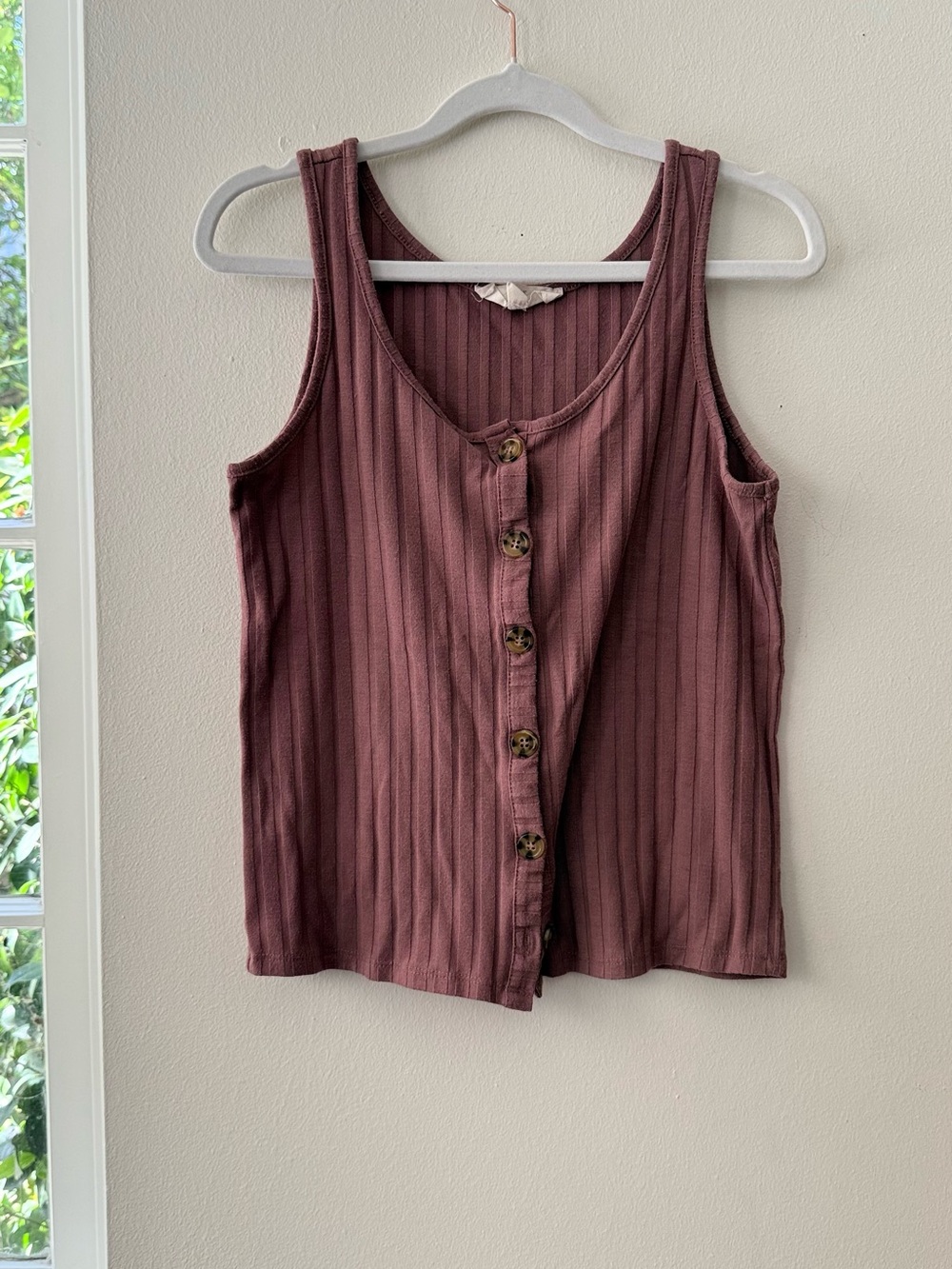Ribbed Button-Front Tank Top in Mauve